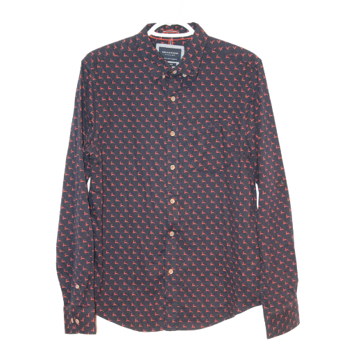 Denim & Flower Blue with Red Deer Pattern Dress Shirt Size S (Slim Fit)