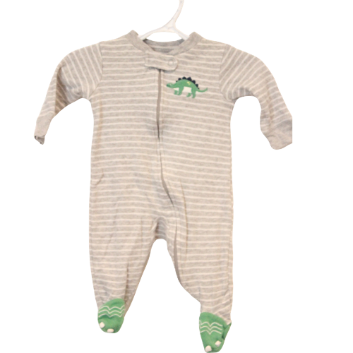 Carters Grey & White Striped Dino Zip Sleeper Size 3m