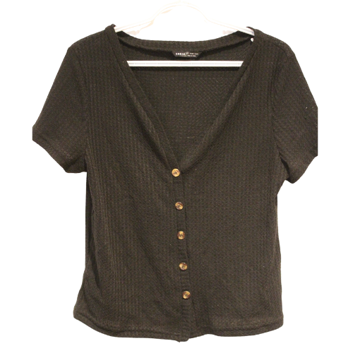 Shein Black Waffle Short Sleeve Cardigan Size L