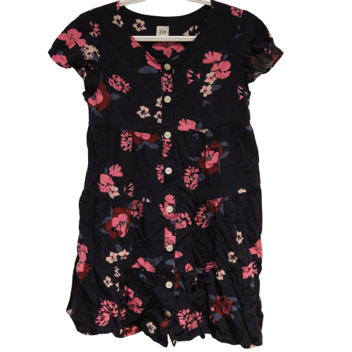 Gap Navy Blue Pink and Red Floral Short Sleeve Blouse Dress Size 6-7
