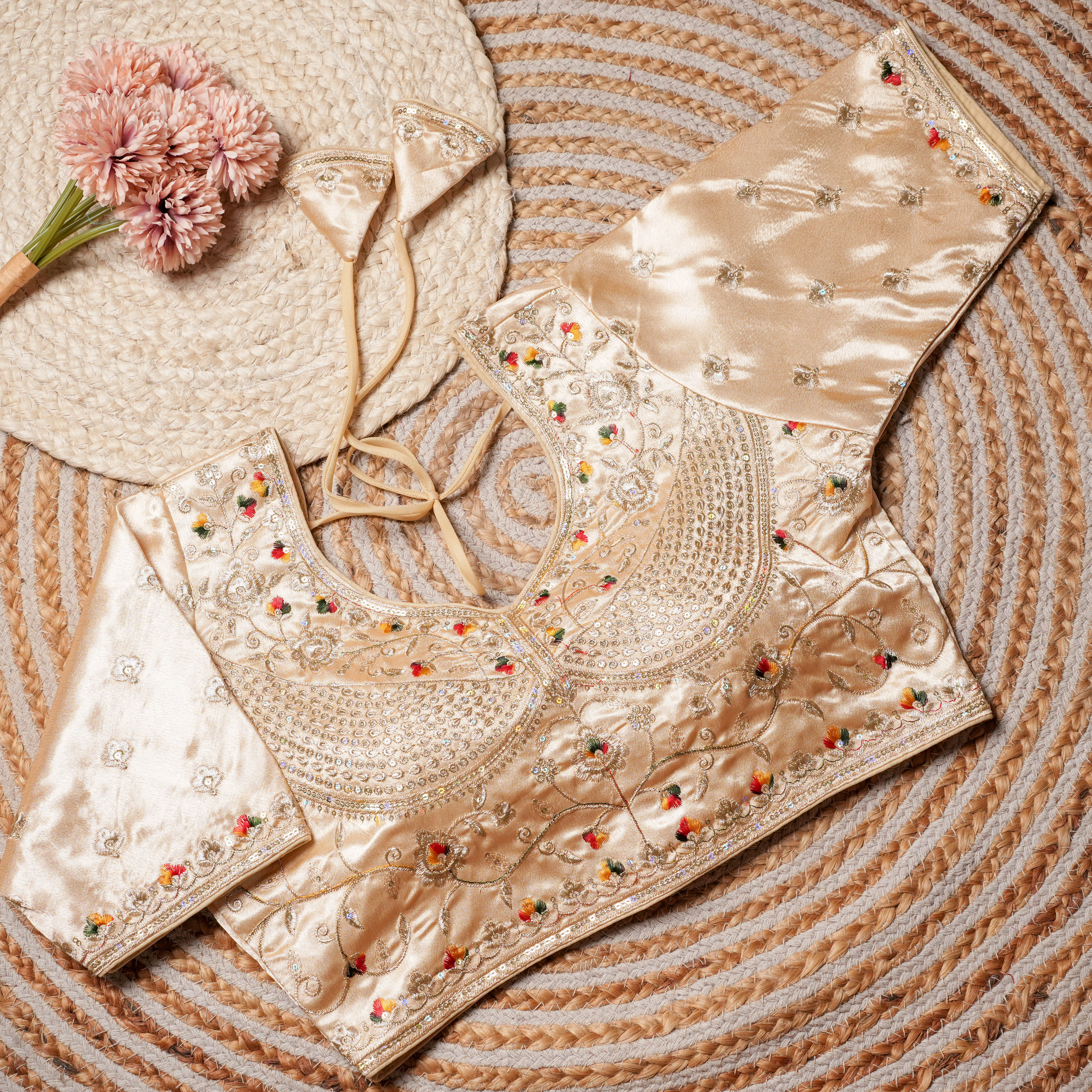 Satin Niku: Zari Floral Vine Embroidered Blouse