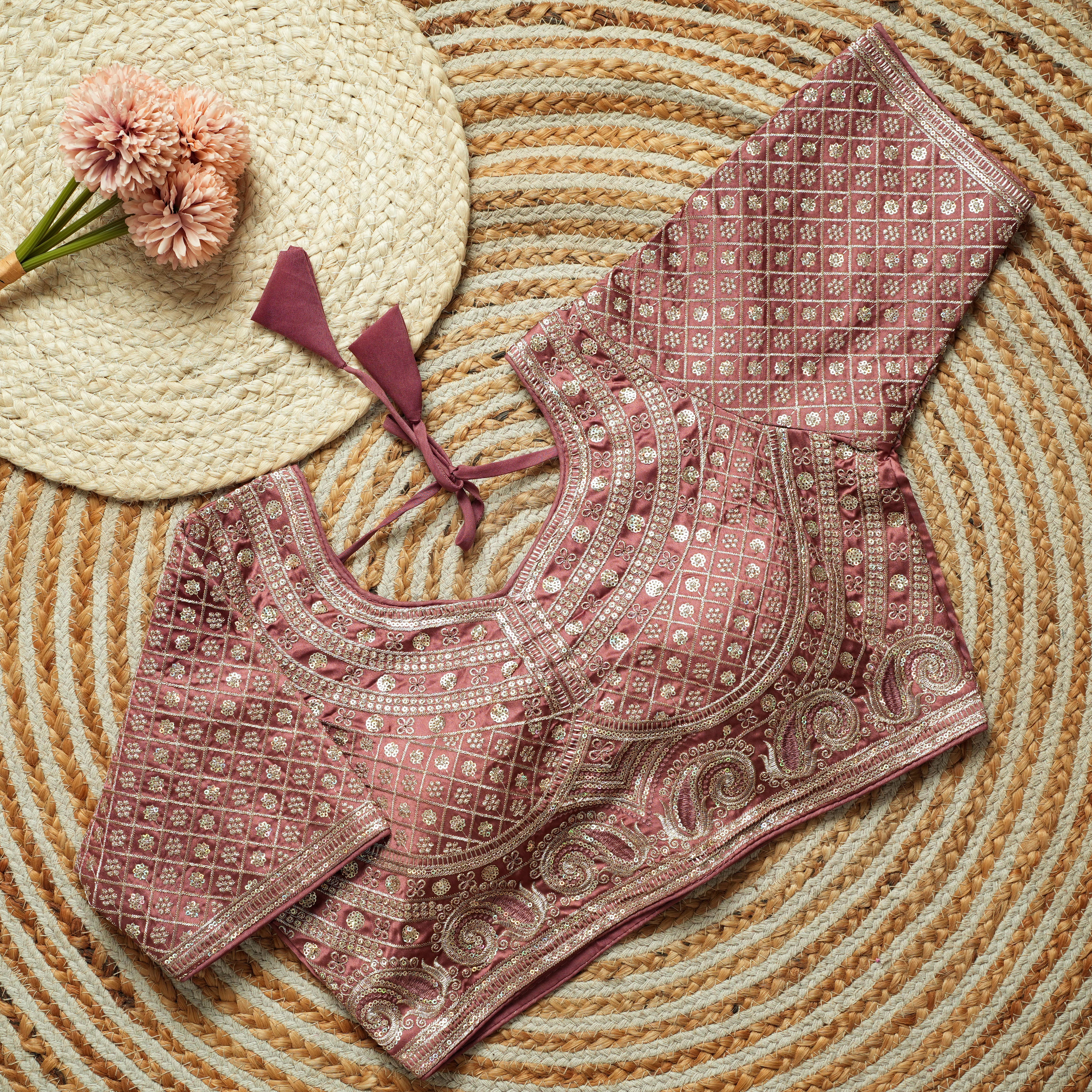 A Carry: Allover Zari Checks Paisley Embroidered Blouse