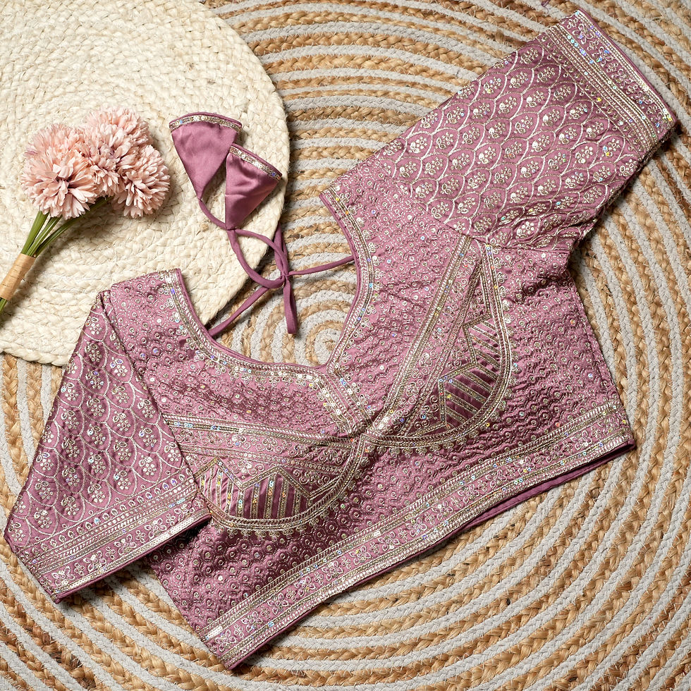 Thumbnail: P Mahin Butti: All-Over Micro Floral Lattice & Geometric Arch Embroidered Blouse