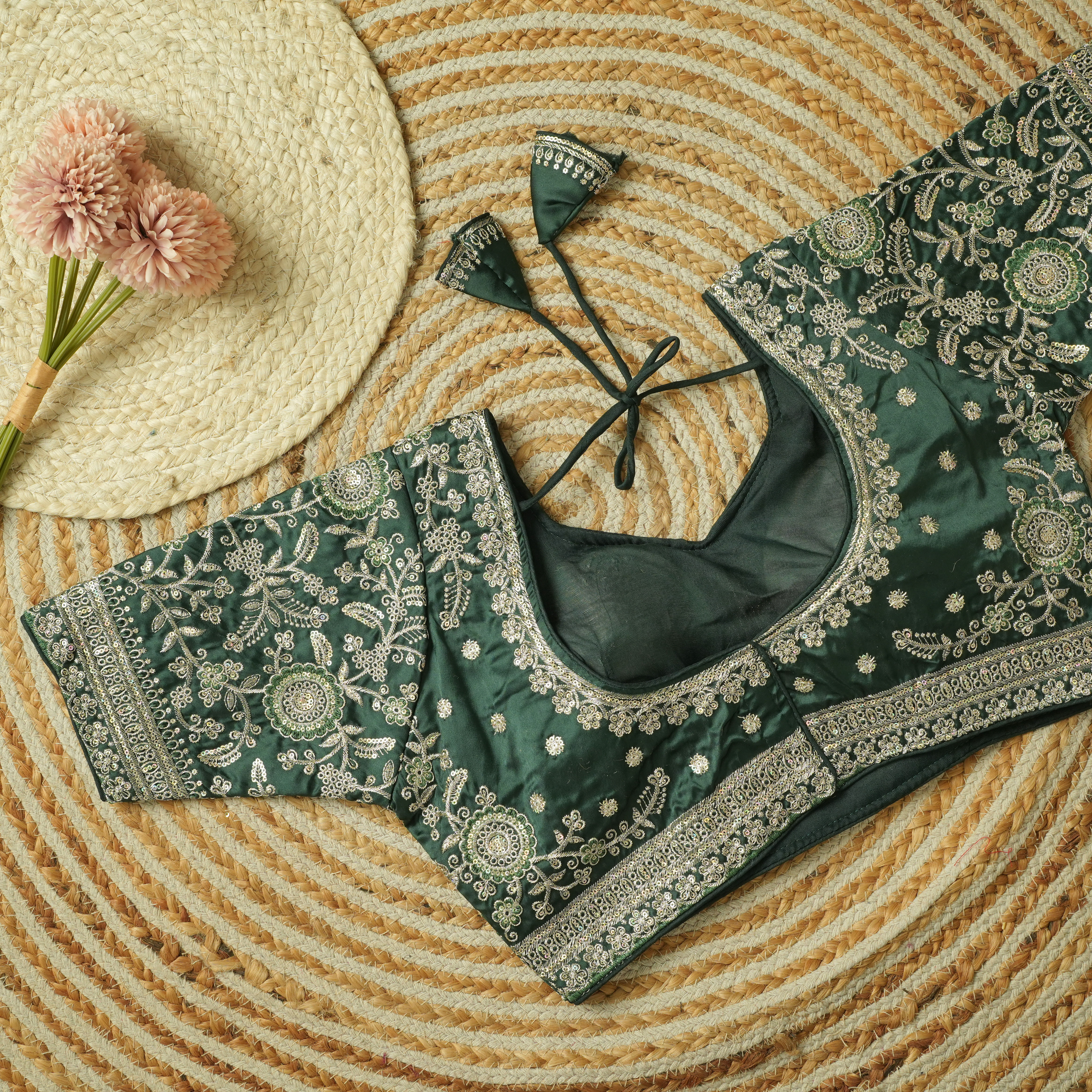Bada Flower: Heavy Zari Floral Medallion Embroidered Blouse