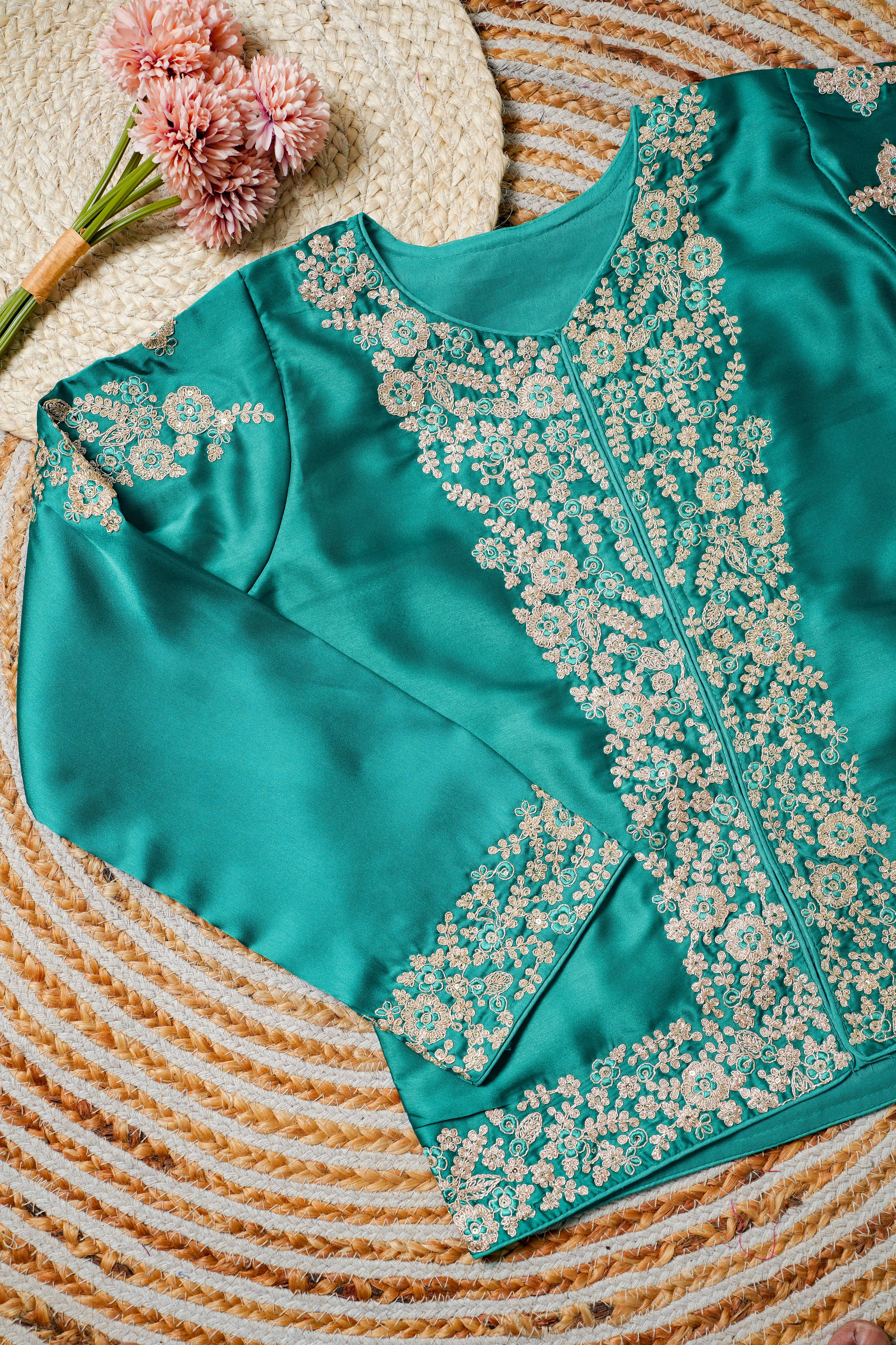 Jacket 1: Floral Vine Embroidered Front-Open Jacket Blouse