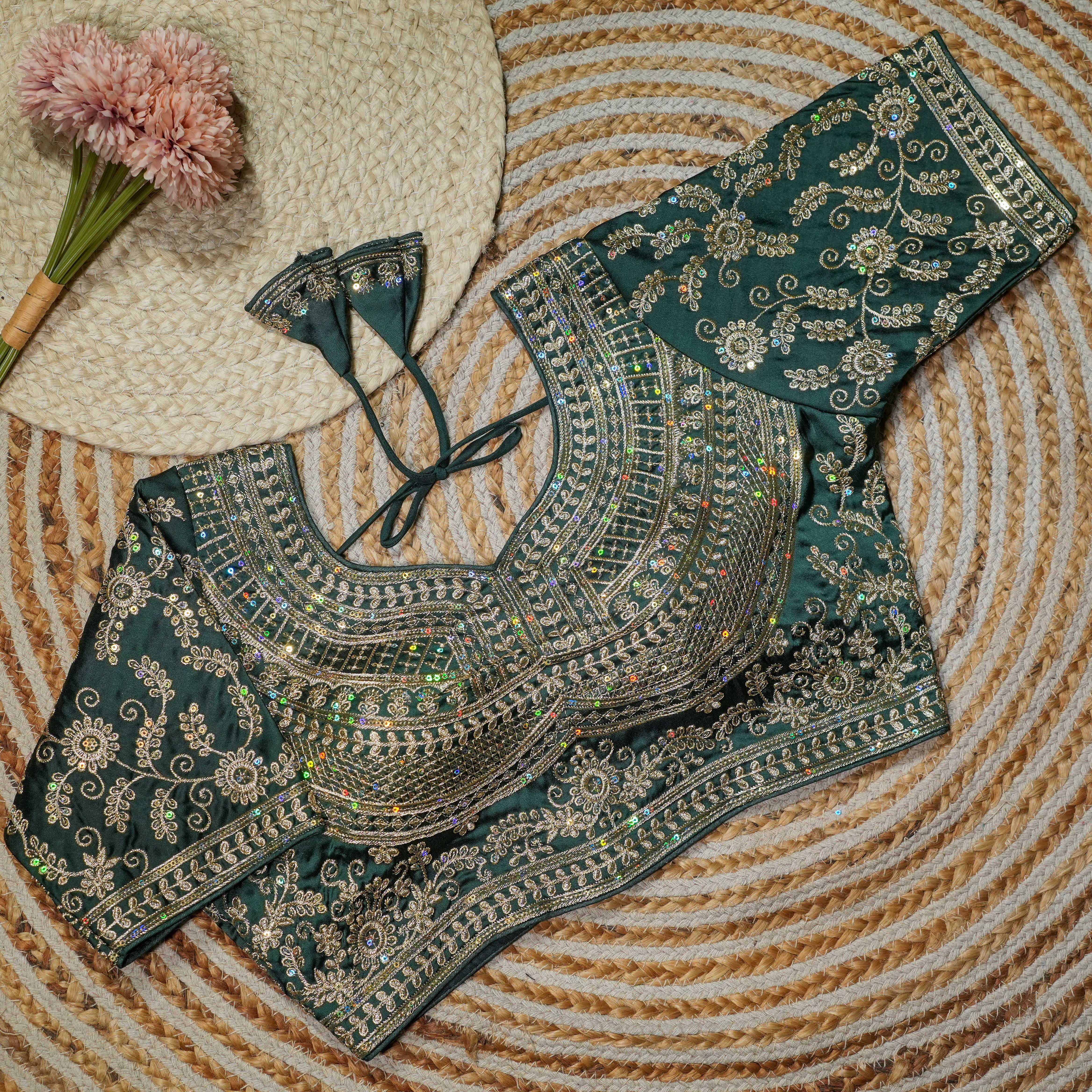 BW3: Heavy Zari Layered Neckline Floral Blouse
