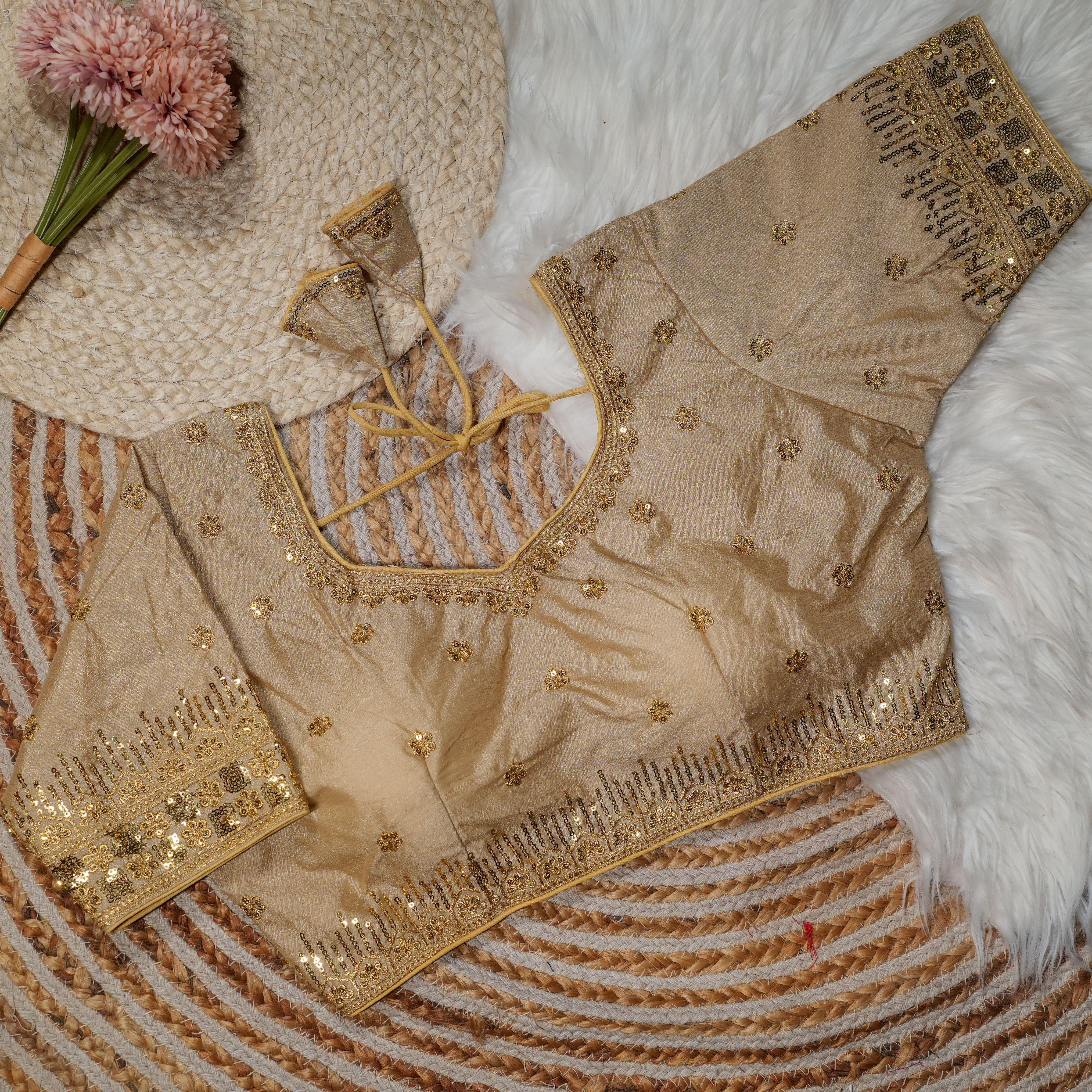 V Butti: Zari Butti Sequin Border Embroidered Blouse