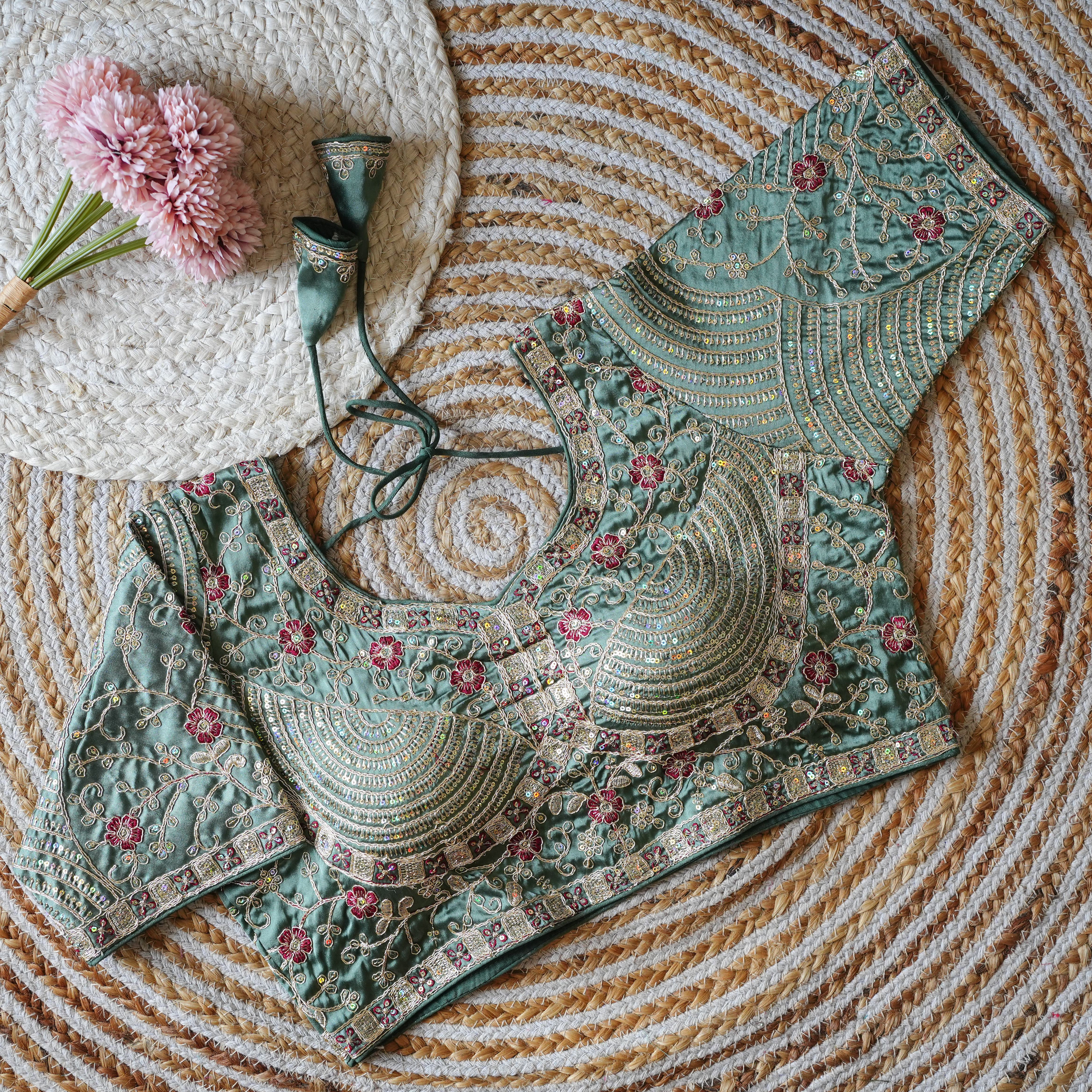 NJ2: Zari Arc Pattern Floral Embroidered Blouse