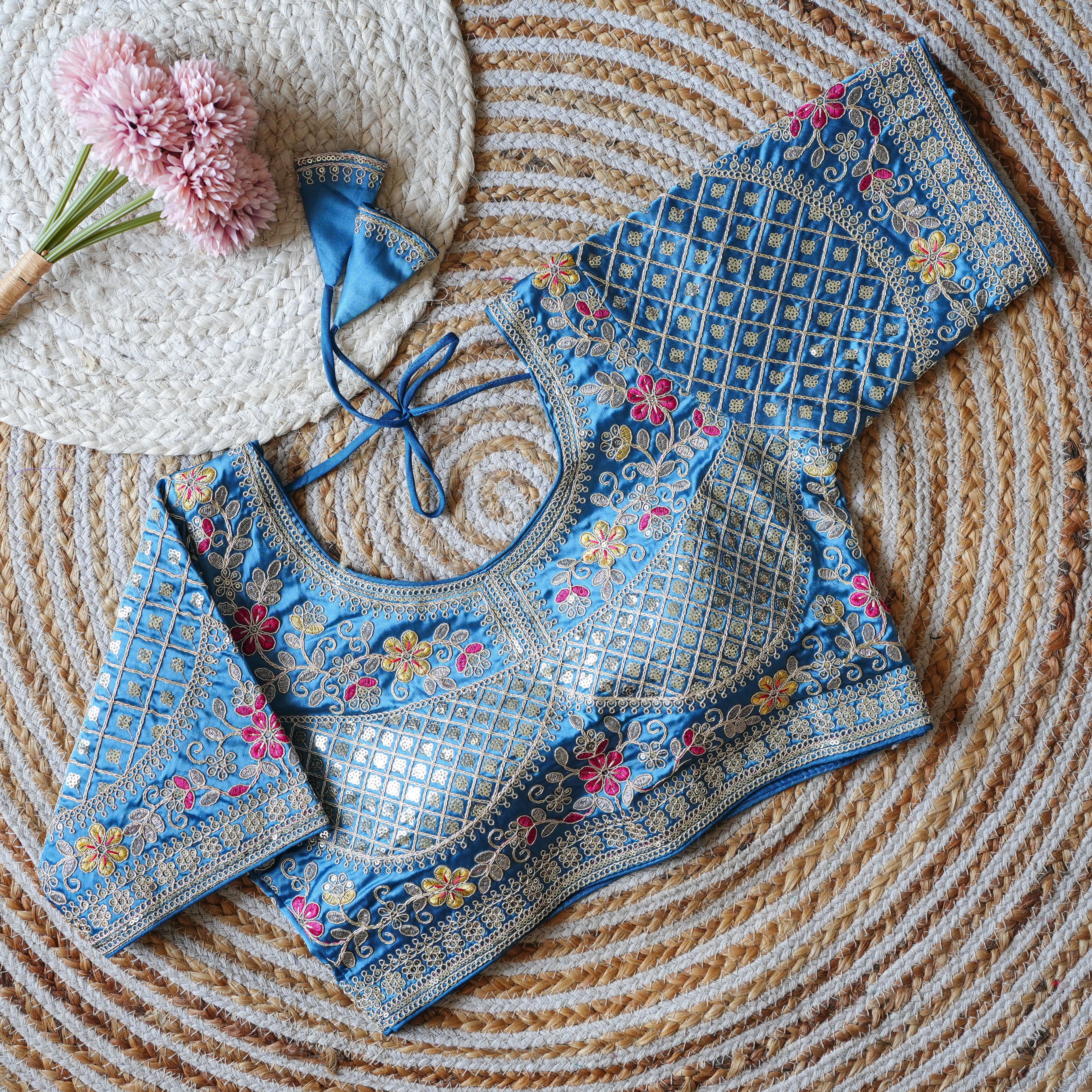 A Cording Multi: Multi-Resham Floral & Raised Cording Diamond Grid Embroidered B