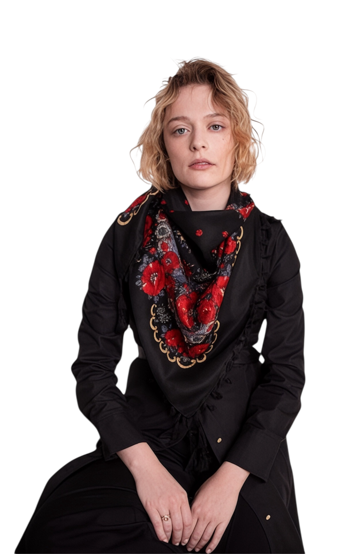 CHUSTA GÓRALSKA LUDOWA DUŻA 100 x 100 - CZARNA