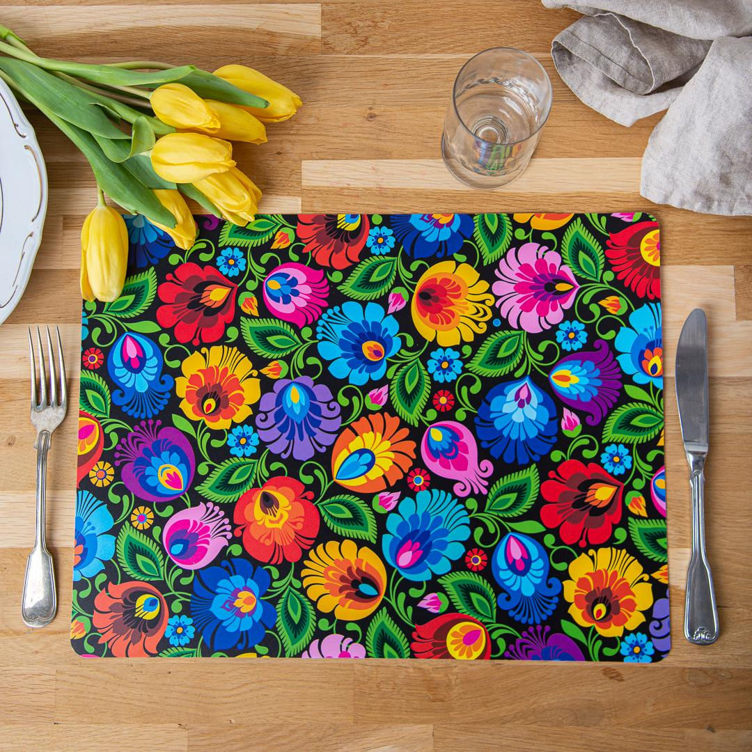 PODKŁADKA DEKORACYJNA NA STÓŁ 40X30 CM - ŁOWICKA CZARNA