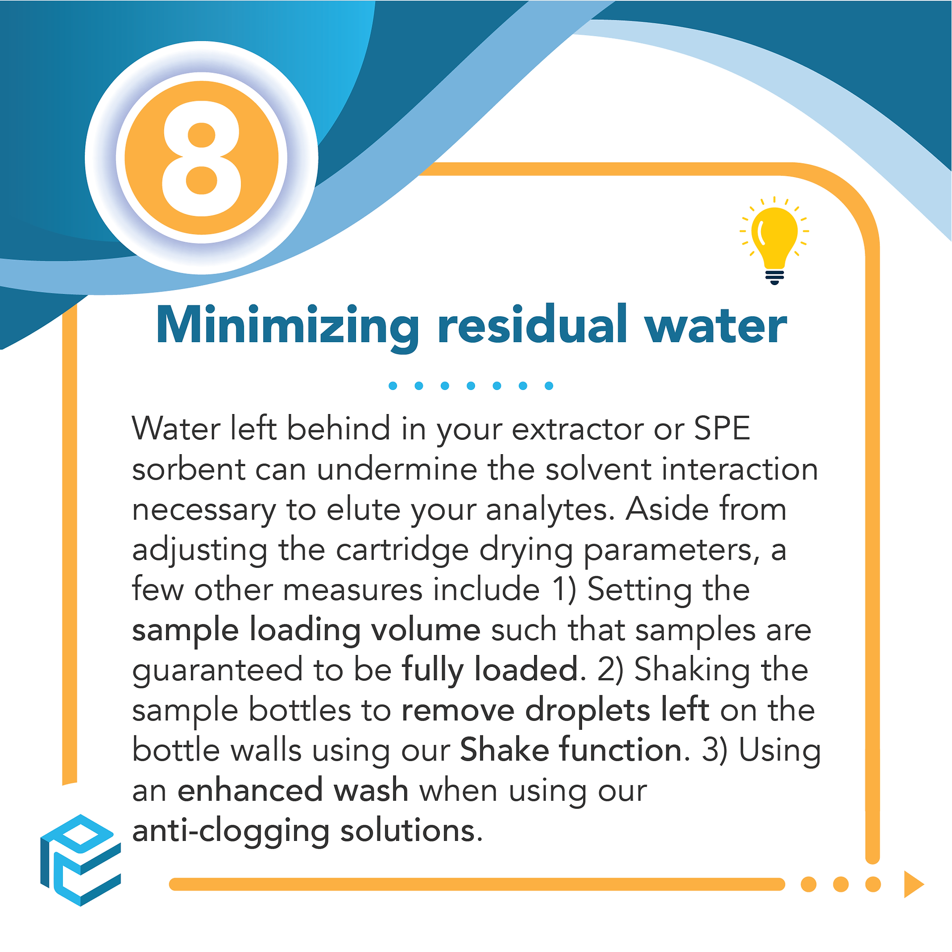 minimize residual water - spe tips