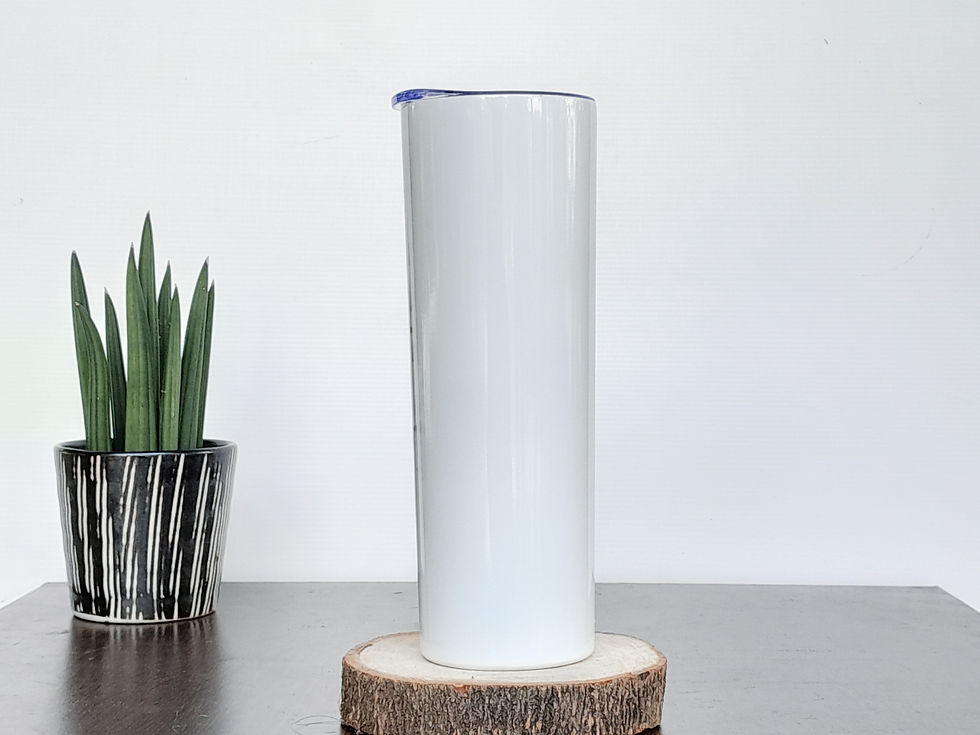 Close up of a white color 20oz Straight Skinny Tumbler with a tree vase.jpg