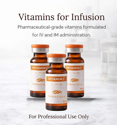 Pharmaceutical-grade vitamin C injectable vials for IV and IM infusion by Nissoria