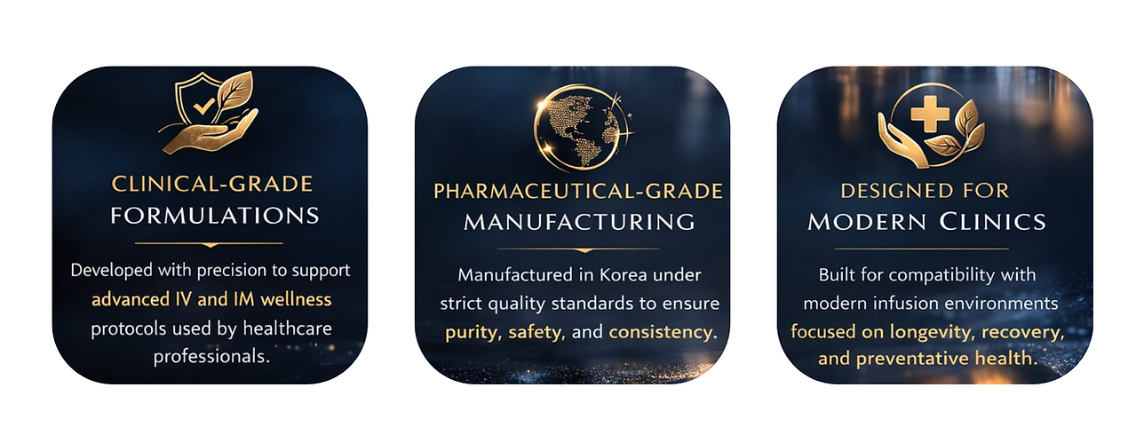 Nissoria clinical-grade injectable formulations with pharmaceutical-grade manufacturing and IV nutrients designed for modern