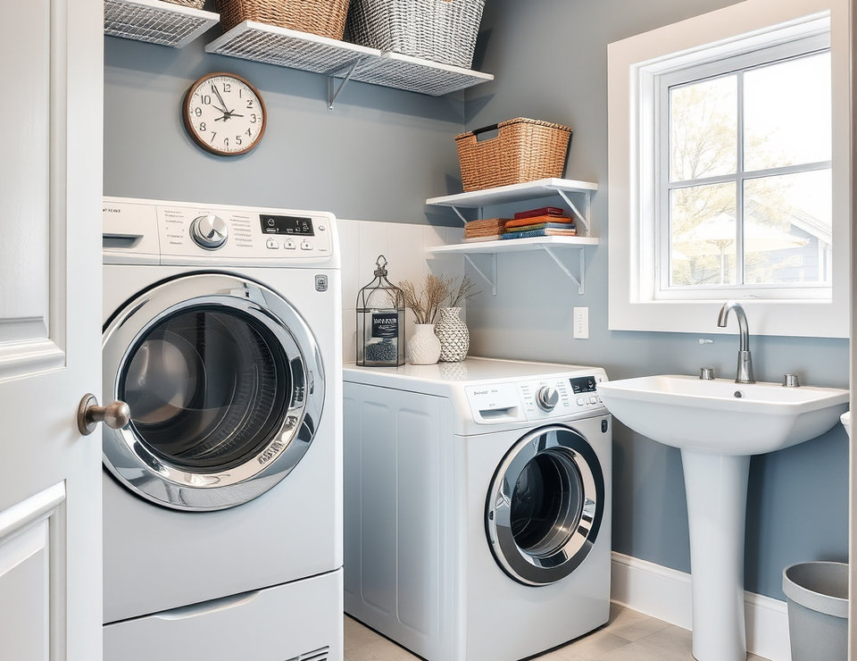 Clean, bright laundry room after a Palm City Dryer Vent Services cleaning