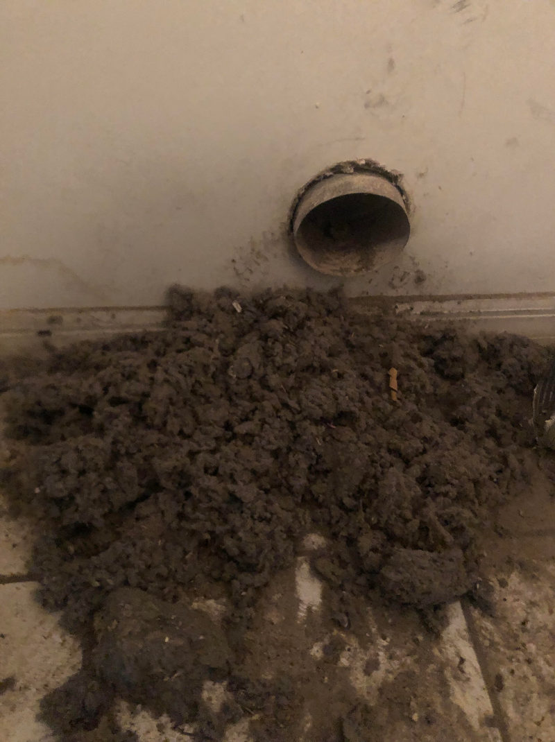 Severely lint-clogged dryer vent found during an inspection