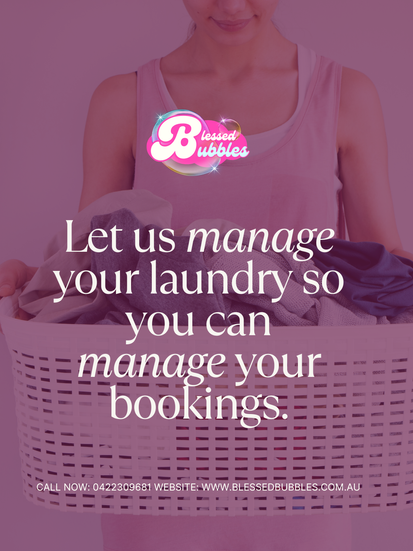 “Graphic promoting Blessed Bubbles wash and fold, ironing, and BNB laundry services in Adelaide.”