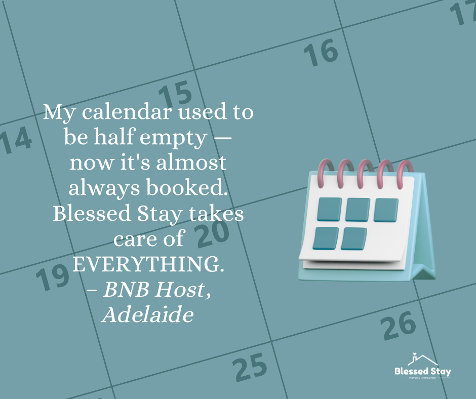 smiling Adelaide BNB host standing in front of stylish, guest-ready property managed by Blessed Stay.