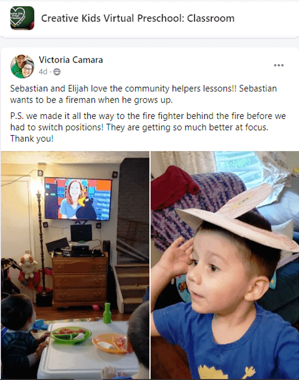 Sebastian and Elijah love the Community Helpers online preschool lessons at Creative Kids Virtual Preschool.