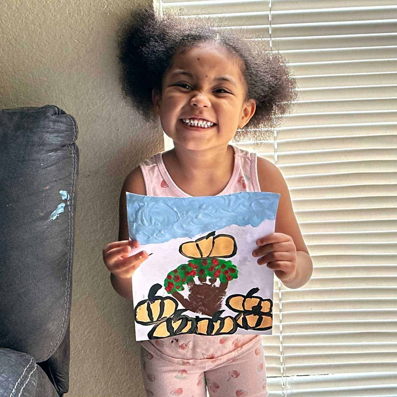 Briona displays her online preschool craft!