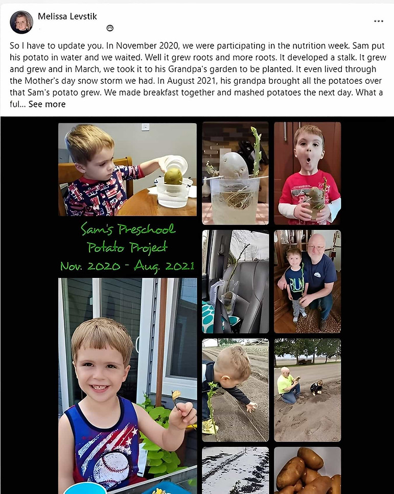 Nutriton week at Creative Kids Virtual Preschool. Sam shows off his potatoes!
