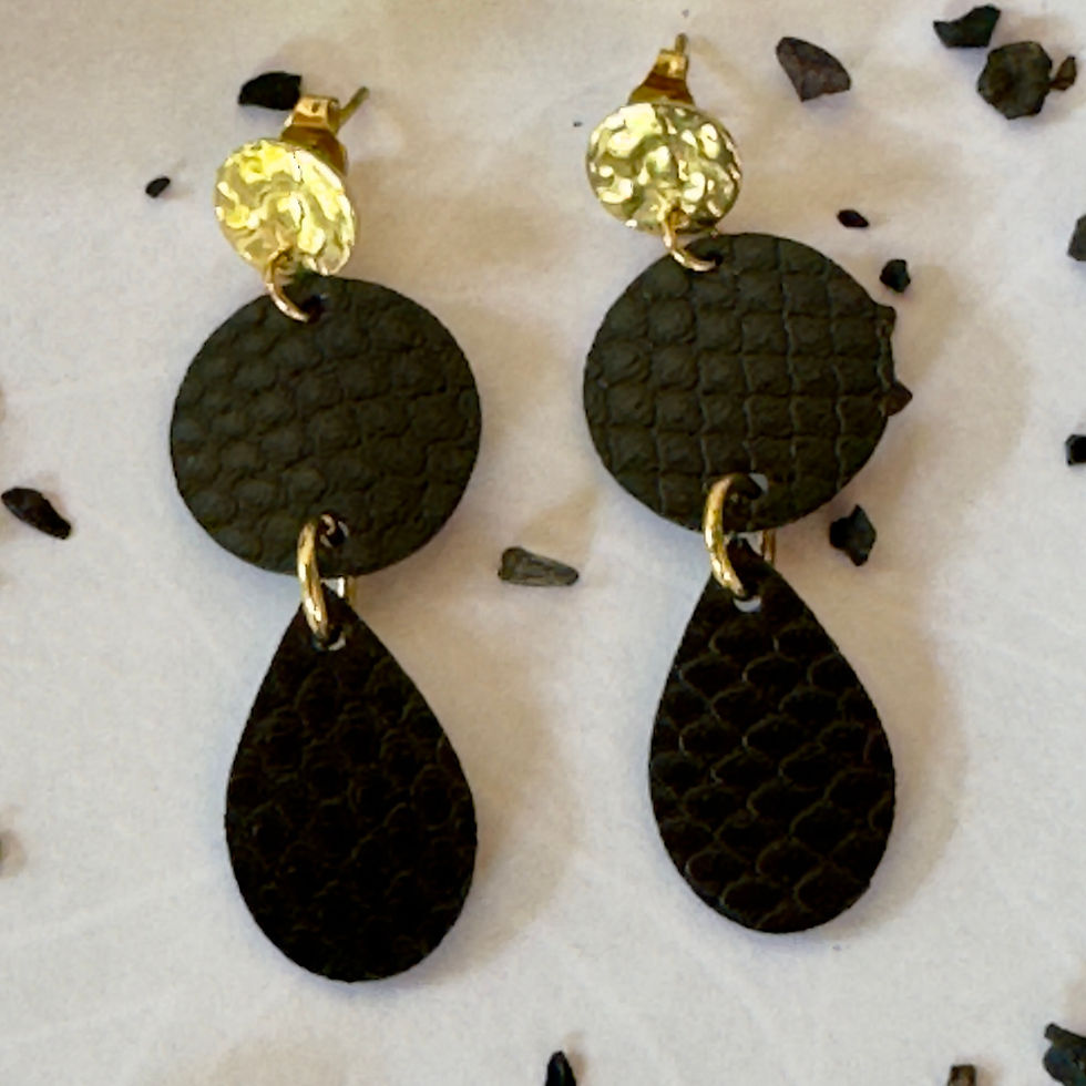 boucles d'oreilles noires en appleskin et acier inoxydable