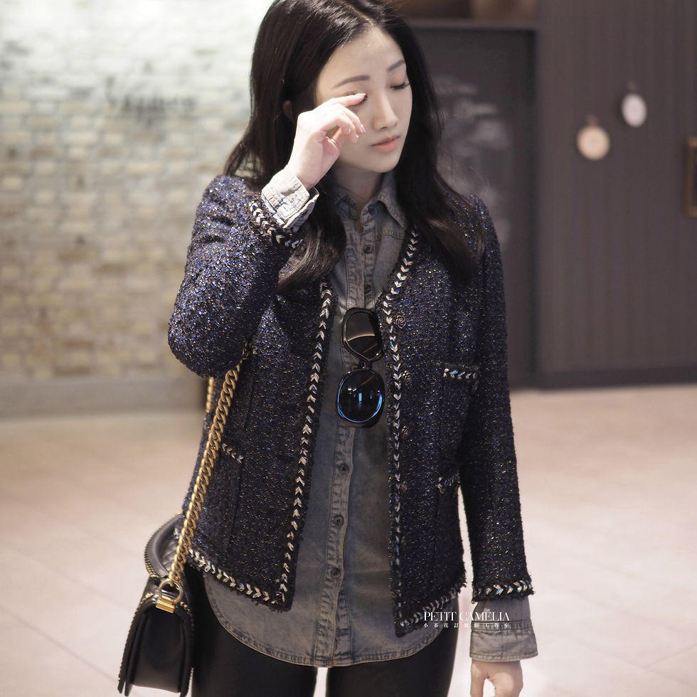 縮圖：老布料 超貴氣深藍金絲 V領滾邊小外套