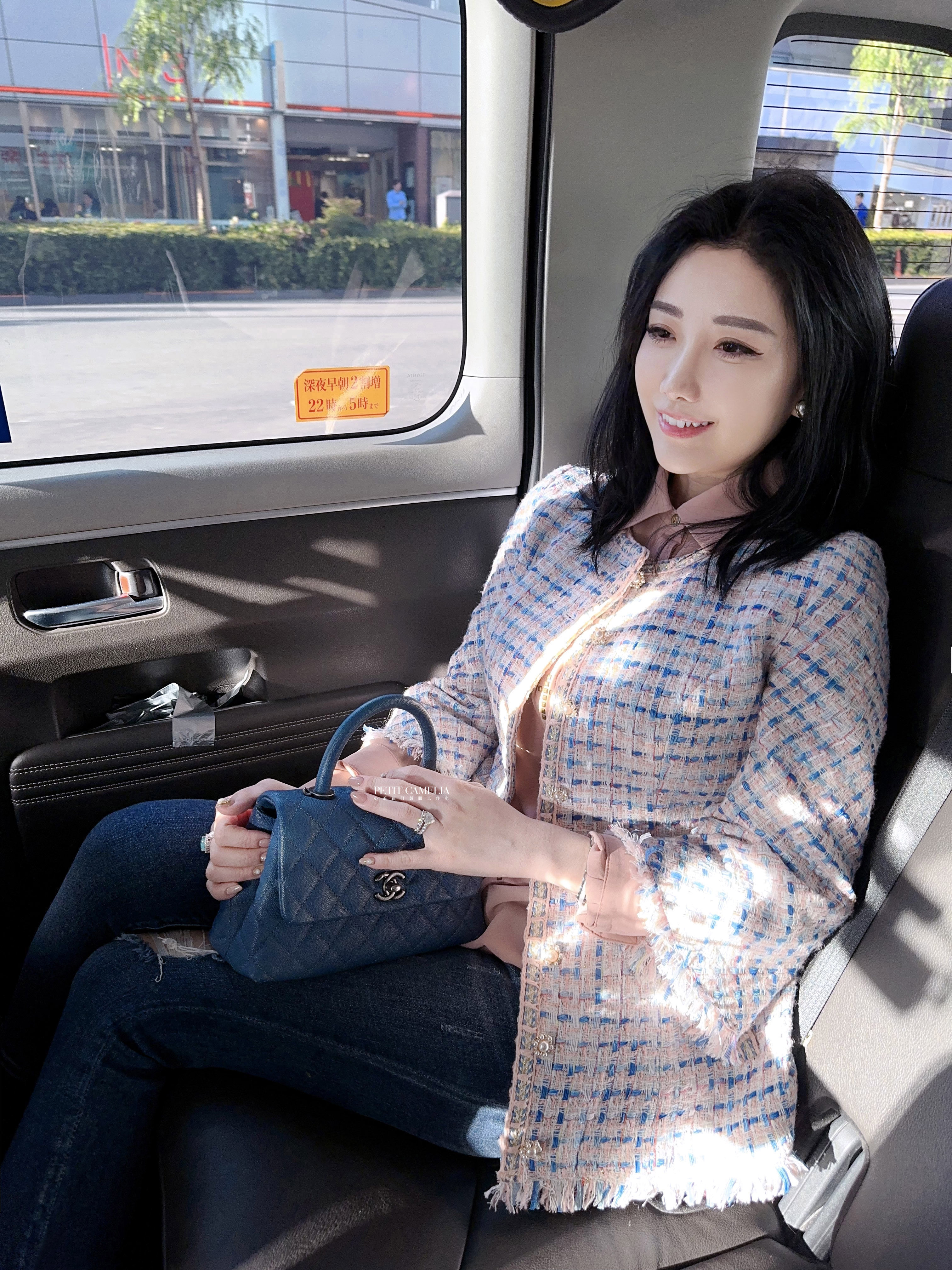 藍粉漸層 斜裁喇叭袖外套