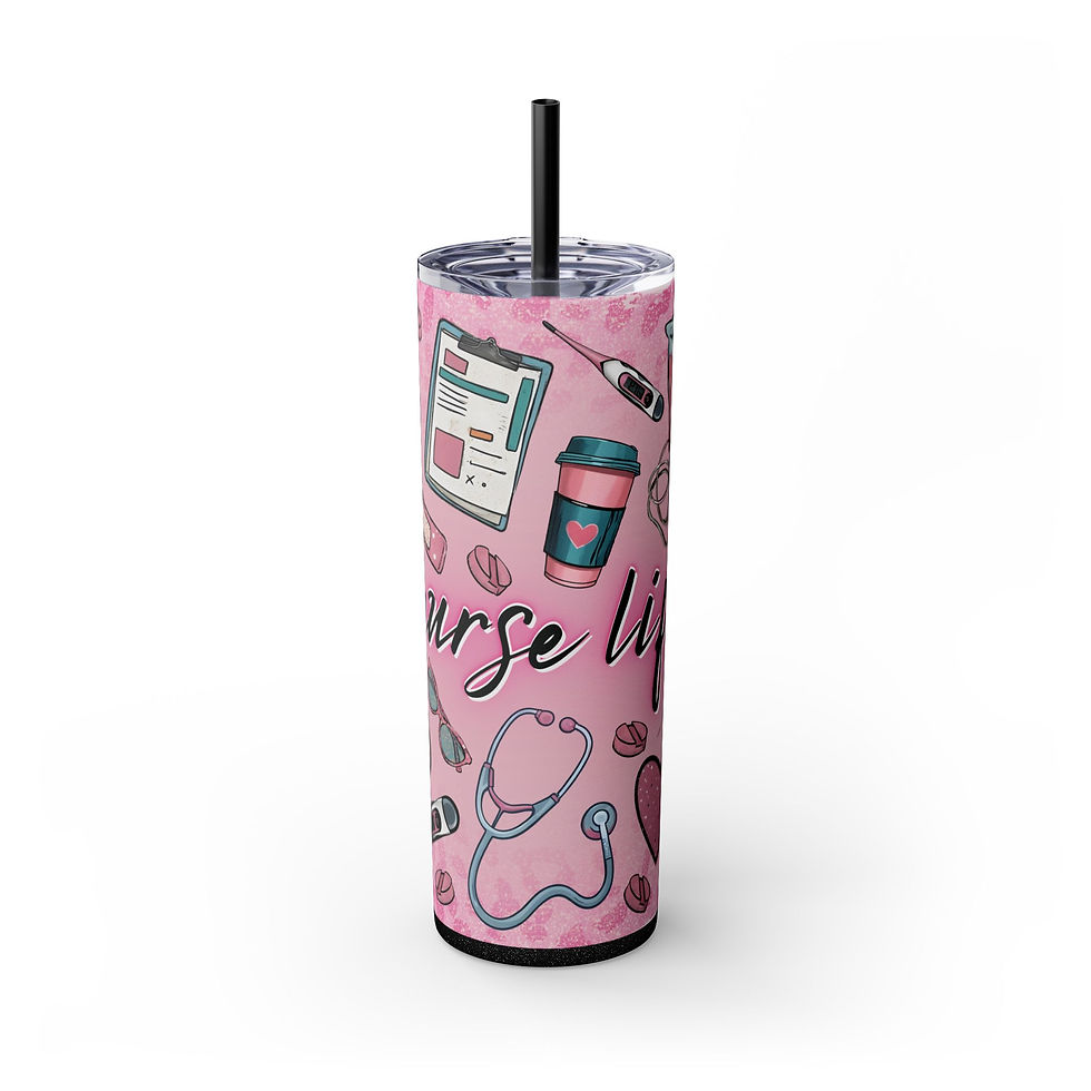 Cute Nurse Life Glitter Black 20 oz Skinny Tumbler Front View