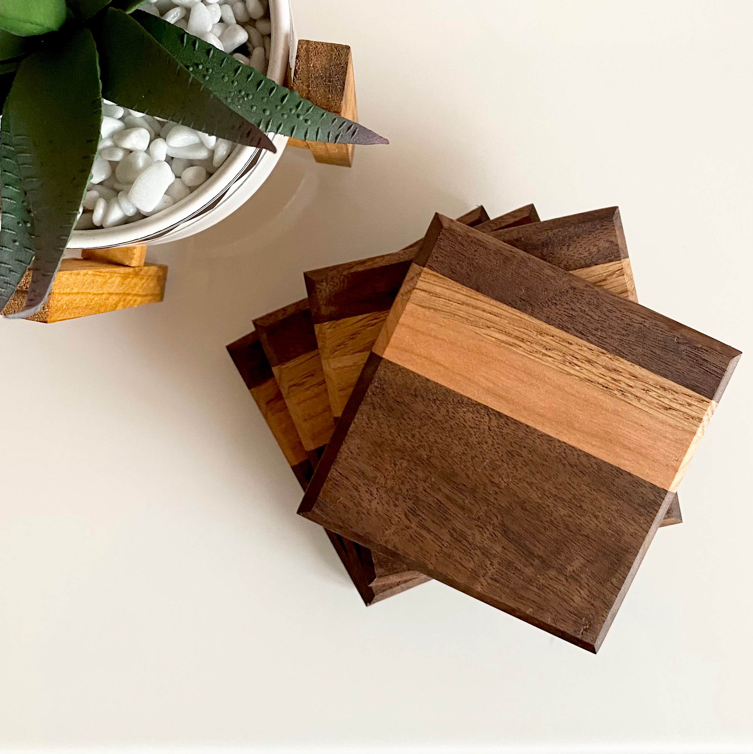 Black walnut, American Cherry & Solid Oak Coasters - Bevelled Design