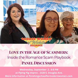pictures advertising a panel discussion about scams