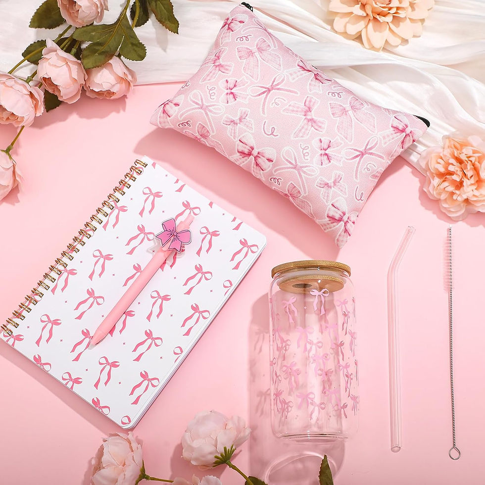Thumbnail: 4Pcs Coquette Pink Bow Set