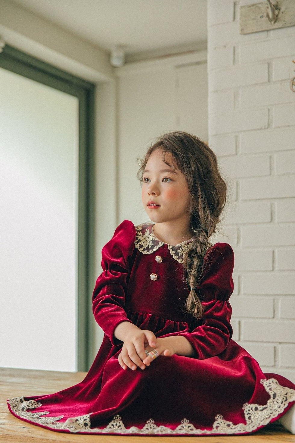 縮圖：聖誕蕾絲娃娃領毛呢洋裝