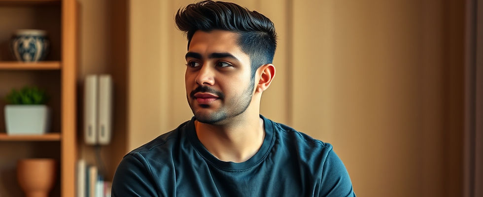 I need a image of a latino male in their 20's siting on a couch for therapy. The image nee