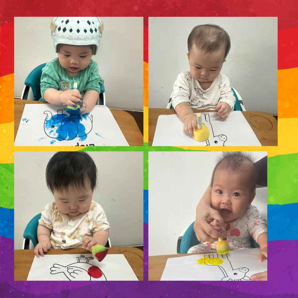 Little artists exploring colors through fun sponge painting! 🌈🎨