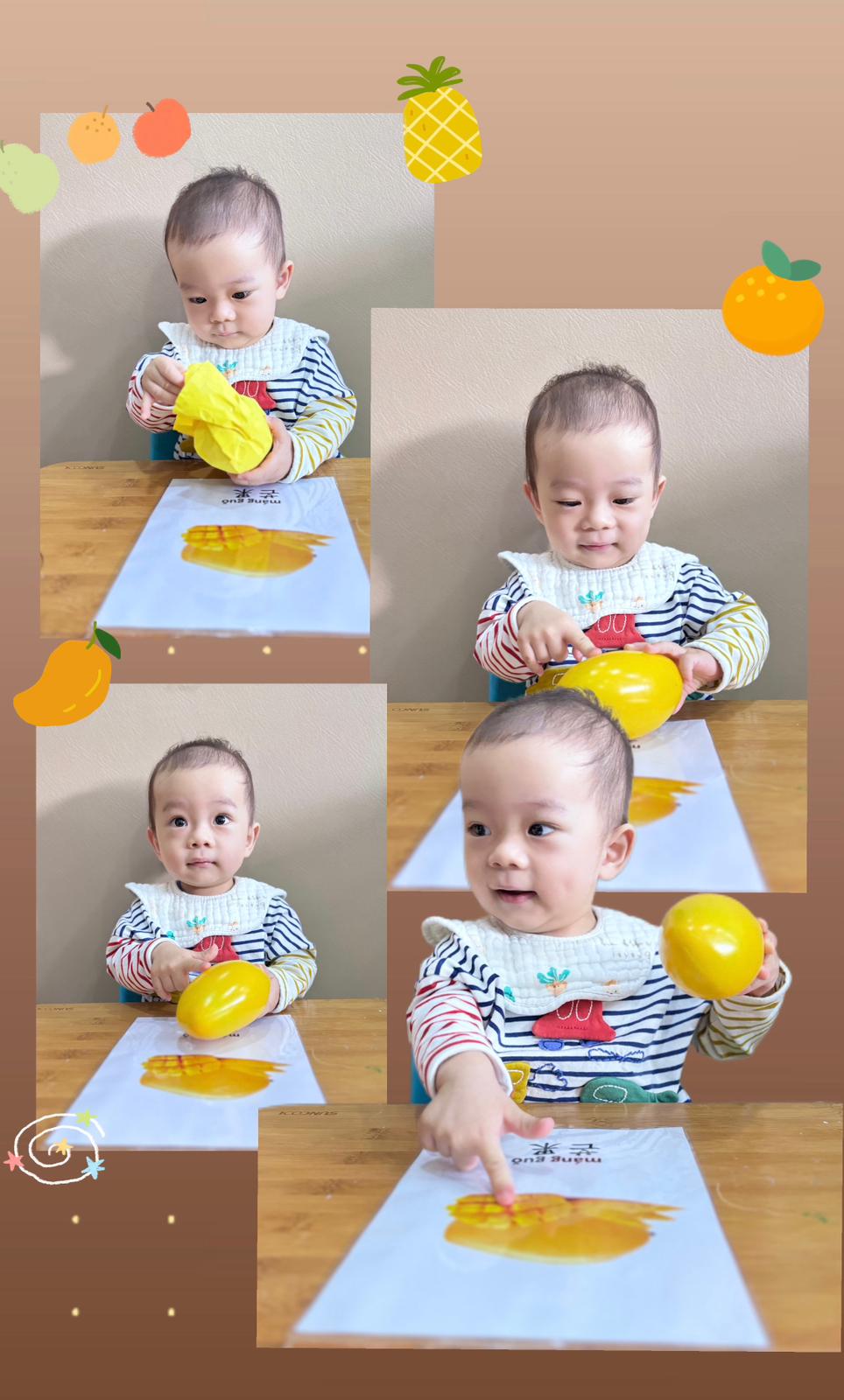 A toddler enjoying a fun fruit-themed painting activity. 🎨🍍