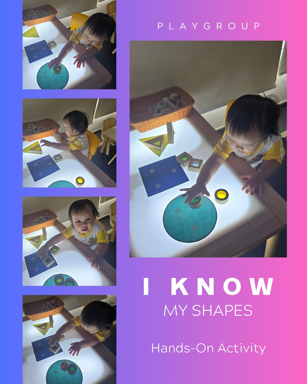 A toddler explores shapes through a fun, hands-on light table activity during playgroup.