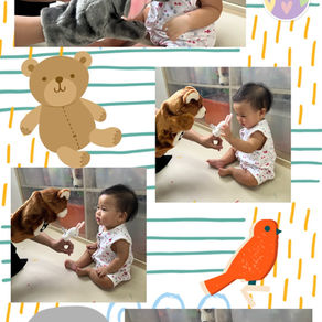 Smiles and learning through animal puppet play! 🐻🐘