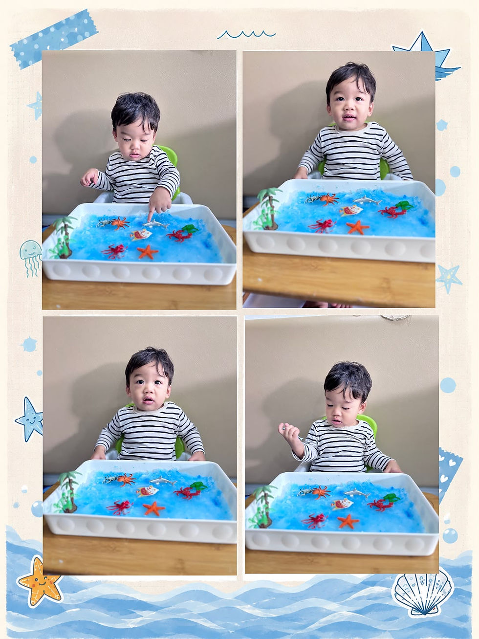 Little explorer enjoying a sea-themed sensory adventure.