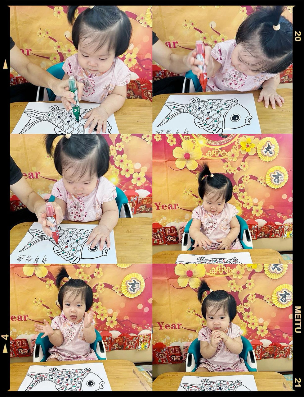 A child coloring a fish drawing during a fun classroom activity.