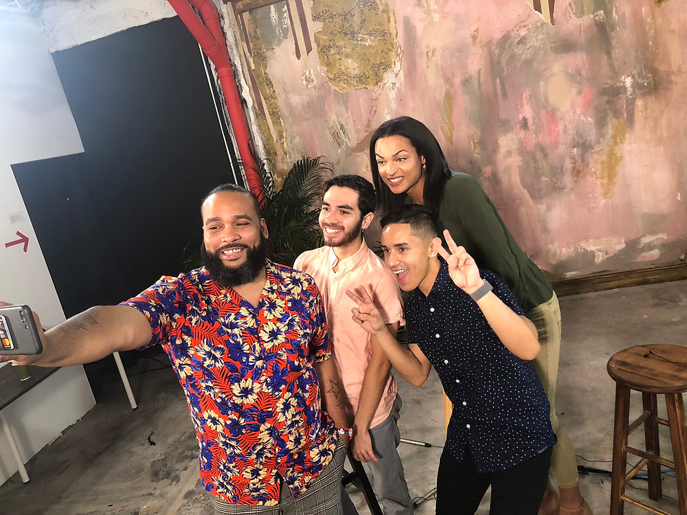 Youth advocates taking a post-interview selfie with Louie Ortiz, of Advocates for Youth