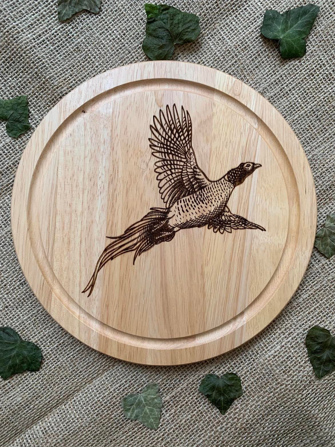Flying pheasant chopping board , Engraved chopping board