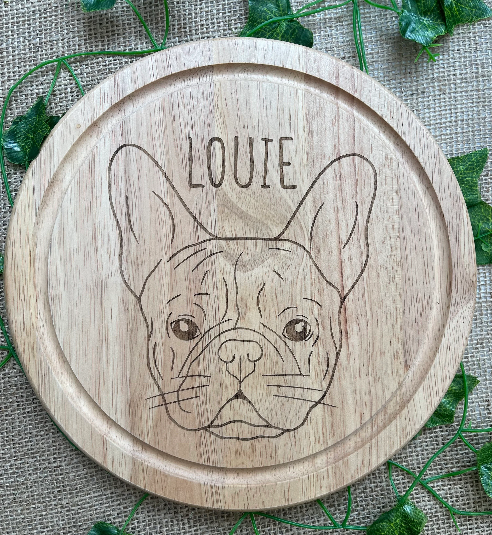 Custom dog outline chopping board, Engraved pet gift