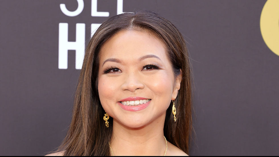 Adele Lim, smile, golden earrings, brown hair, golden necklace