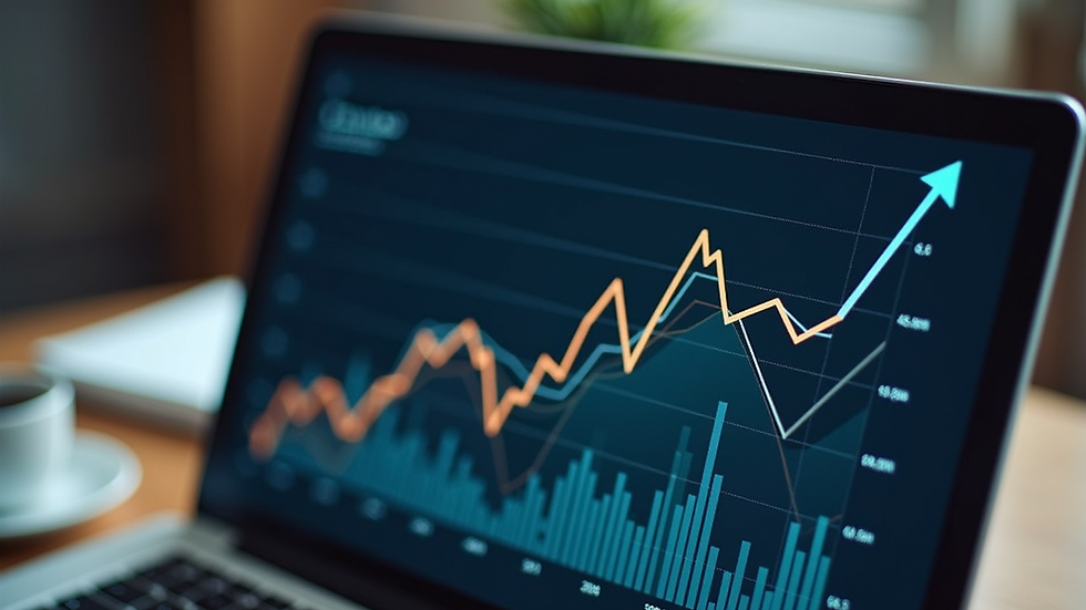 High angle view of an upward growth chart on a laptop screen