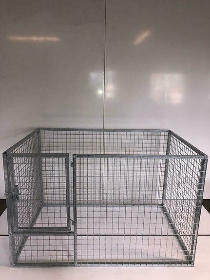 Square galvanised wire mesh dog door with a hinged frame for pet access