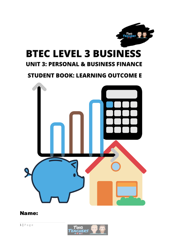 Thumbnail: BTEC Business Unit 3: Personal & Business Finance Aim E Resource Pack