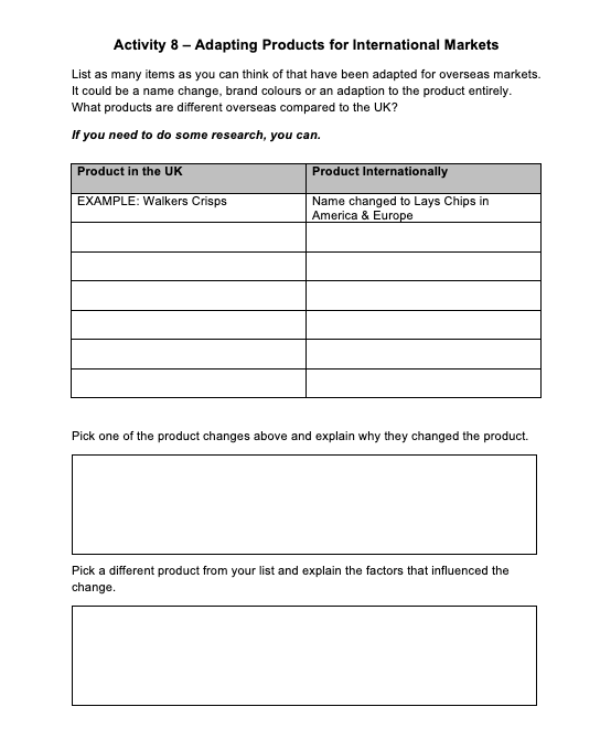Thumbnail: BTEC Business Unit 5: International Business Learning Aim E Resource Pack
