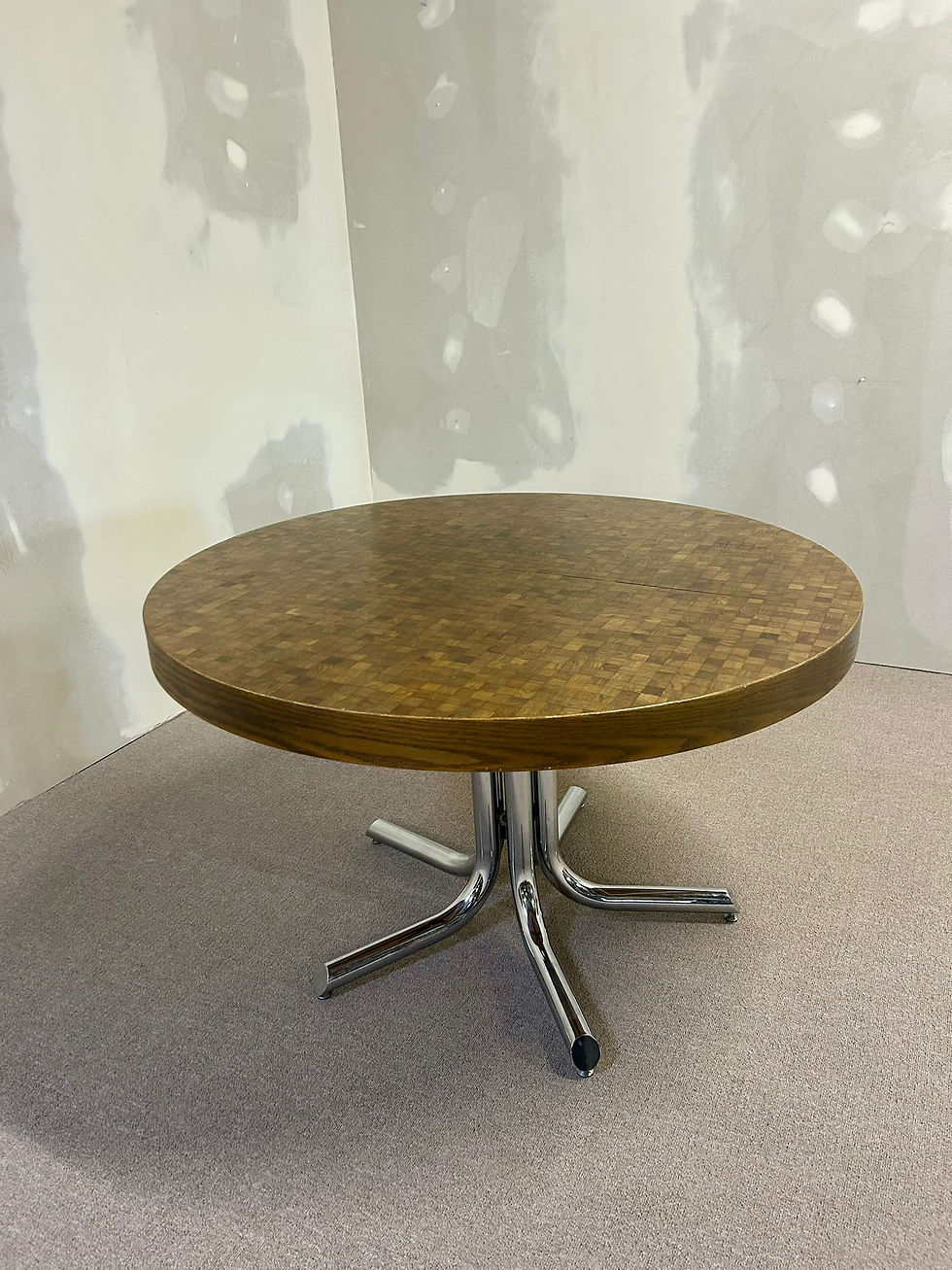 Runder Ausziehtisch Chromfuss Holz Mosaikplatte Esstisch